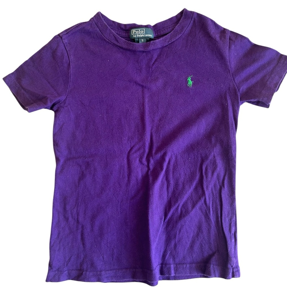 Polo Ralph Lauren Kids T-Shirt Size 5 Purple with Green Pony Logo - Picture 1 of 4